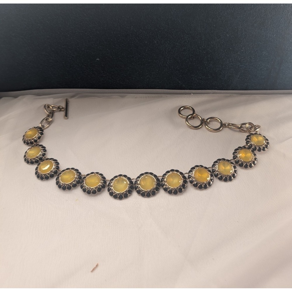 Liz Claiborne Vintage Sunburst Cabochon Link Necklace, Retro Yellow Enamel
